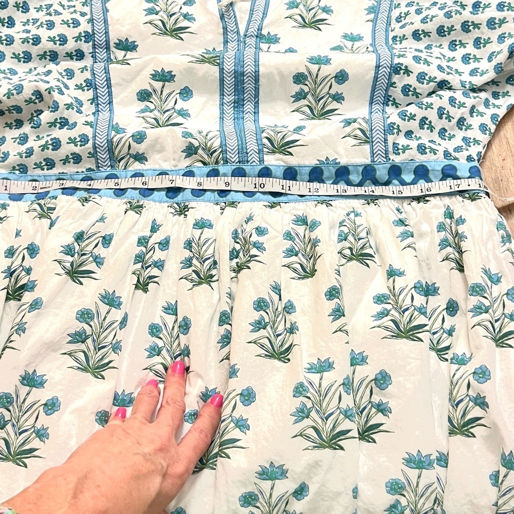 Philosophy Rep.,Blue Floral,Boho, Cotton Peasant Dress, Beaded Tassel, Size XL - Picture 11 of 13